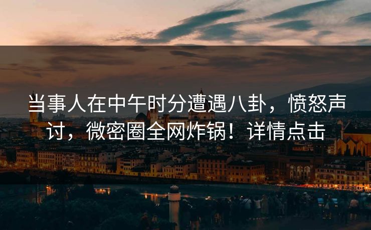 当事人在中午时分遭遇八卦，愤怒声讨，微密圈全网炸锅！详情点击